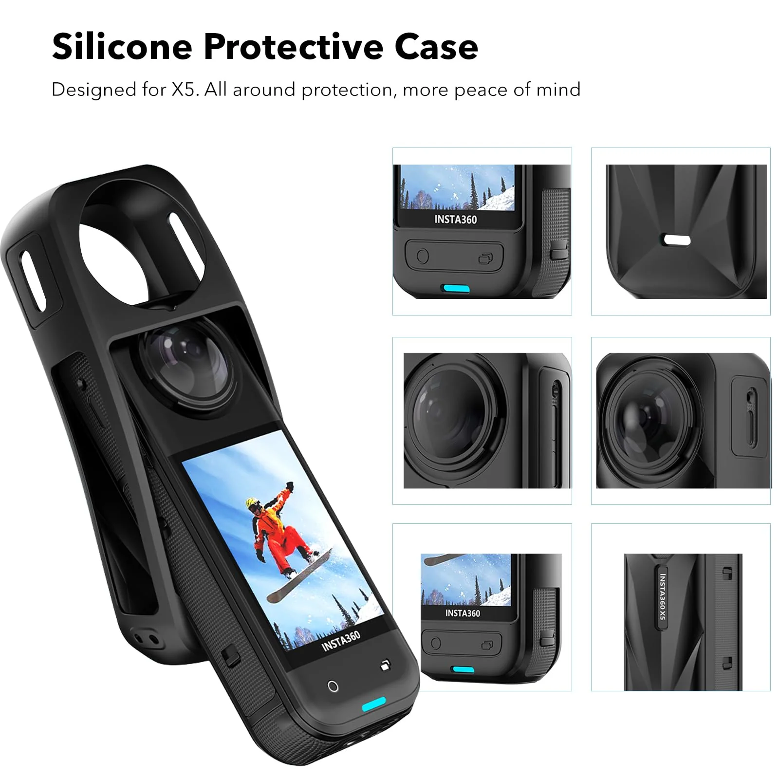 Essential Accessories with Portable Mini Carrying Case for Insta360 X5, Premium Lens Guards, Rubber Lens Cap, Silicone Sleeve Protective Case, Screen Protectors Compatible with Insta 360 X5 Accessory Kit -2 - Image 4