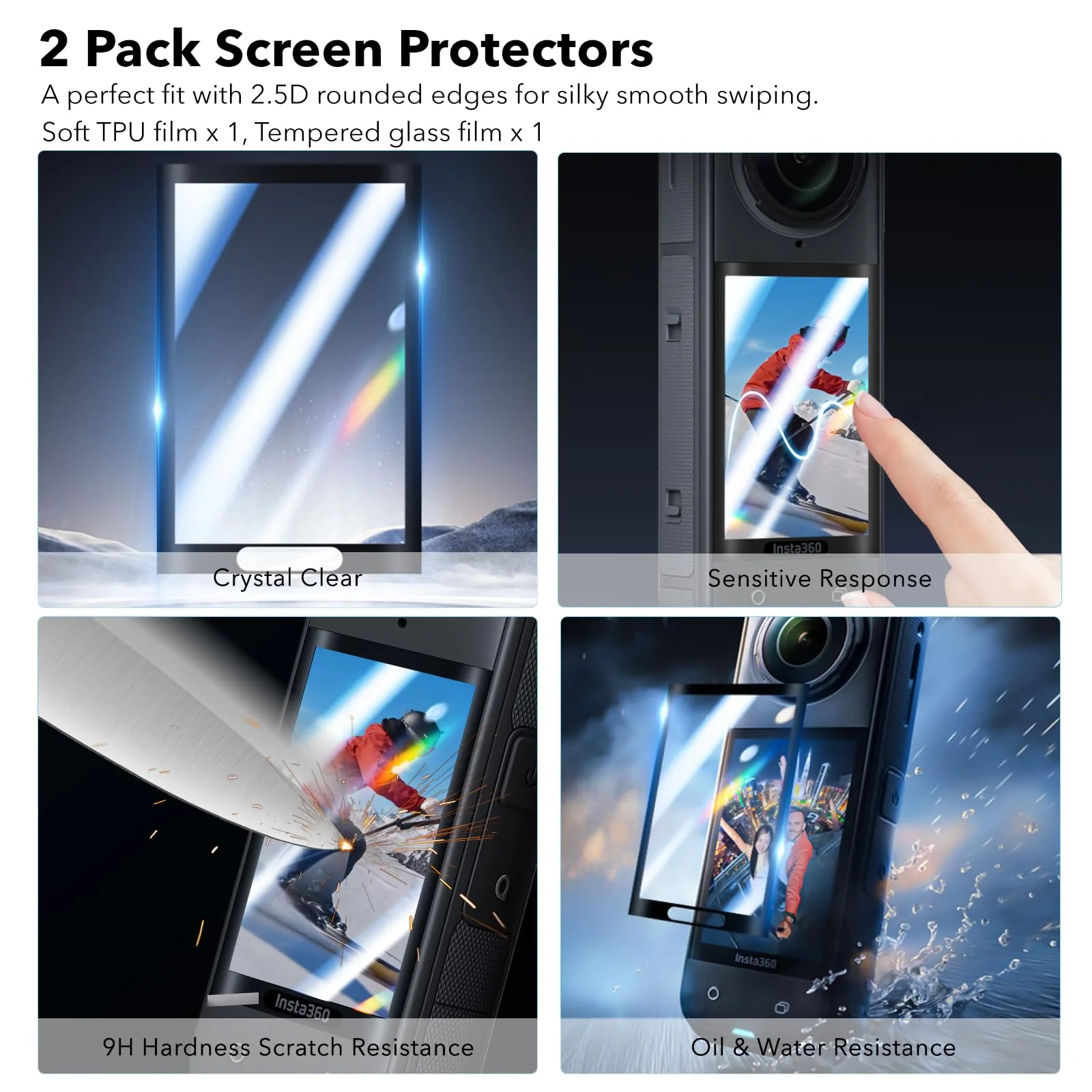 Essential Accessories with Portable Mini Carrying Case for Insta360 X5, Premium Lens Guards, Rubber Lens Cap, Silicone Sleeve Protective Case, Screen Protectors Compatible with Insta 360 X5 Accessory Kit -2 - Image 5