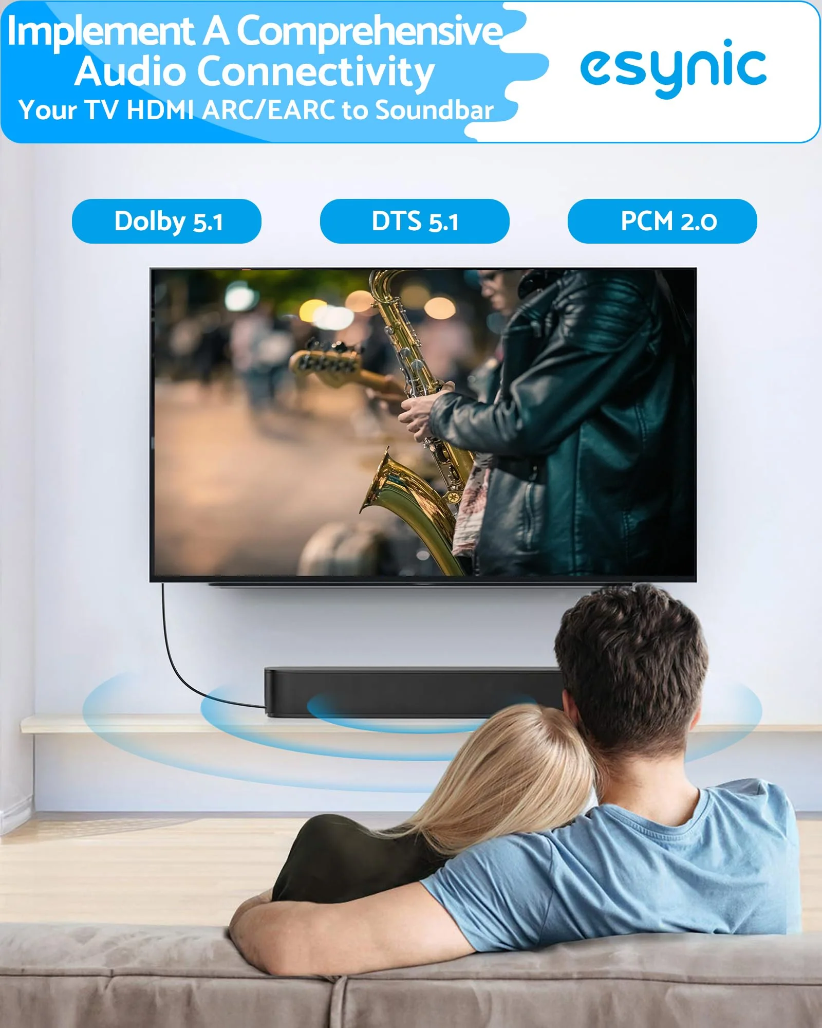 eSynic 192KHZ eARC to Optical Converter-Integrated Cable Designed-5 ft Long-USB Powerd eARC/ARC Audio Extractor-Plug& Play-Dolby5.1 & DTS 5.1 Formats-Only from HDTV to Optical Soundbar-No CEC - Image 4