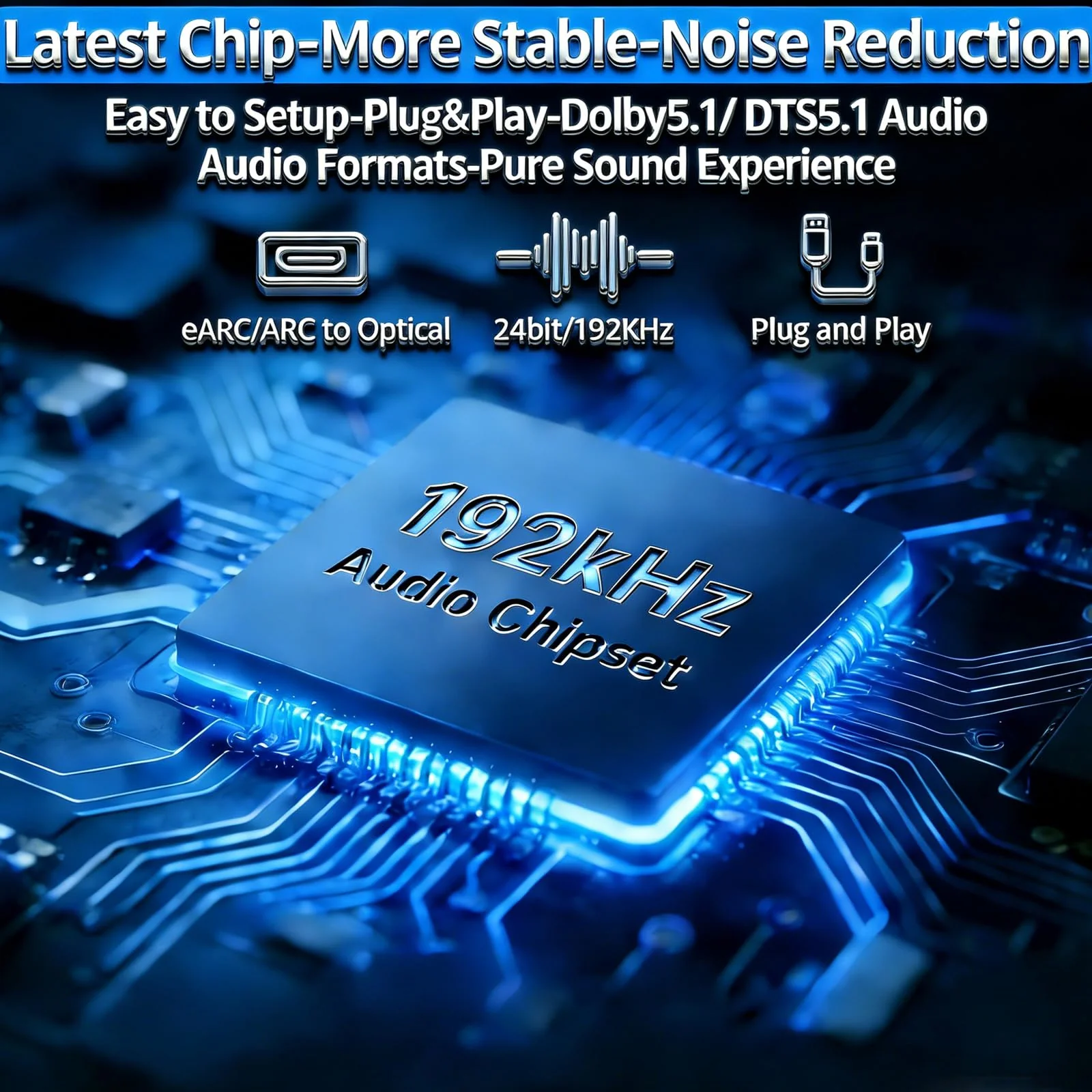 eSynic Professional eARC Audio Extractor-Only Work for HDTV ARC/eARC Ports-192KHZ ARC to Optical Audio Adapter-Easy to Setup-7ft Long-Dolby5.1 & DTS 5.1 Formats-from HDTV to Optical Soundbar-No CEC - Image 2