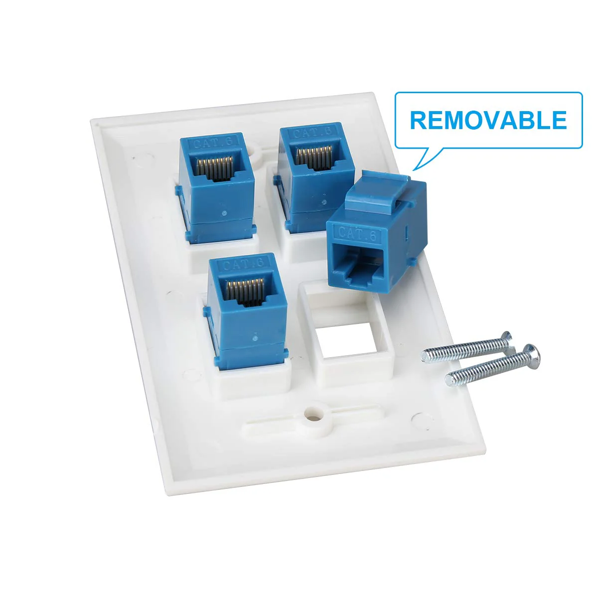 Ethernet Wall Plate 4 Port, Cat 6 Ethernet Wall Outlet Female-Female, Compatible with Cat7/6/6e/5/5e RJ45 Jack Keystone Inline Coupler Wallplate Devices - Ethernet Plug In Wall Outlet - Blue Cat6-4port - Image 2