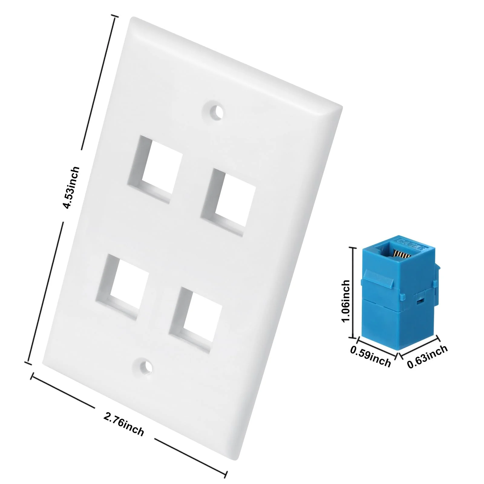 Ethernet Wall Plate 4 Port, Cat 6 Ethernet Wall Outlet Female-Female, Compatible with Cat7/6/6e/5/5e RJ45 Jack Keystone Inline Coupler Wallplate Devices - Ethernet Plug In Wall Outlet - Blue Cat6-4port - Image 3