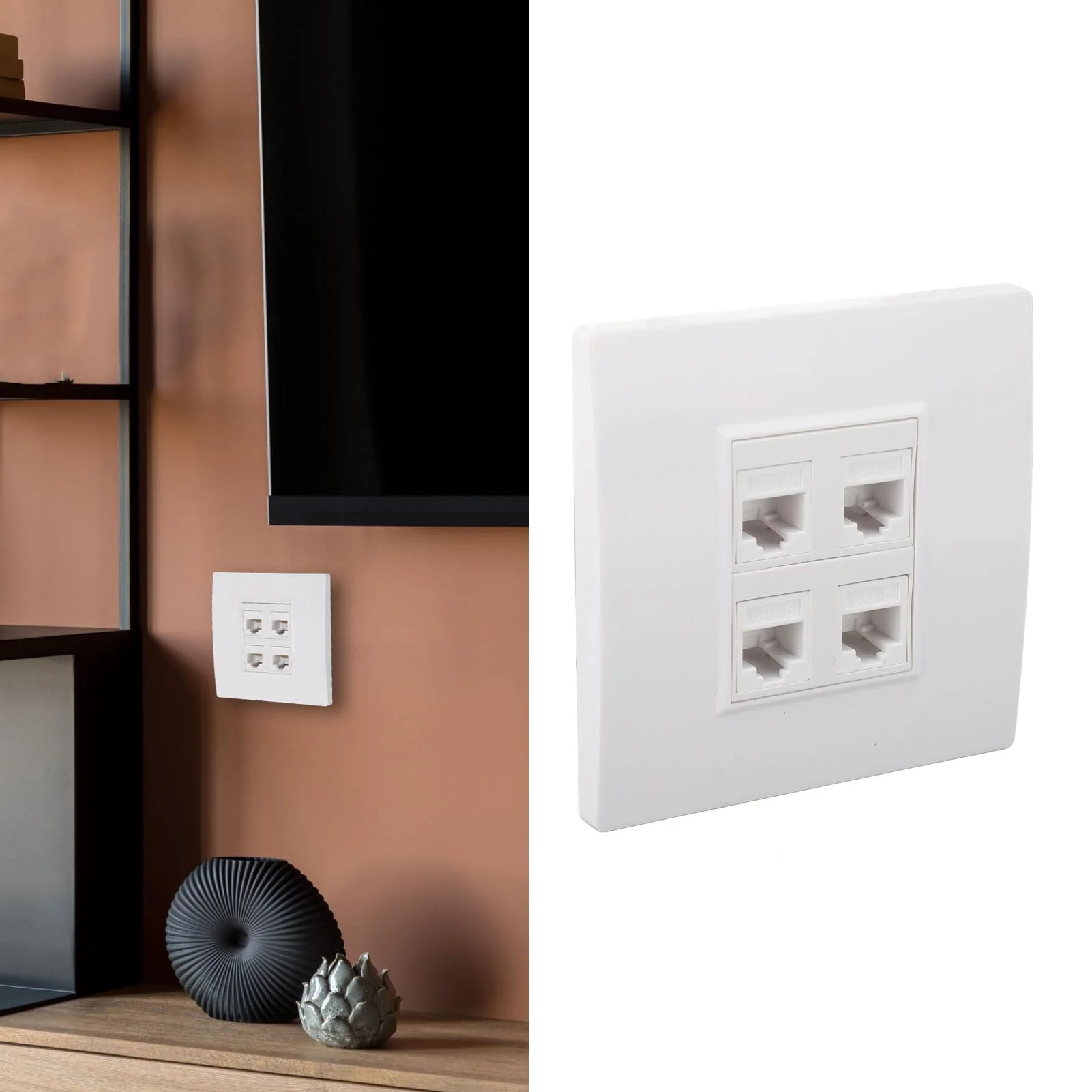 Ethernet Wall Plate 4 Port Cat 6 Ethernet Wall Socket Socket to Female Network Wall Plate Compatible with CAT5 CAT5E CAT6A Keystone Inline Coupler Wall Plate Devices - Image 4