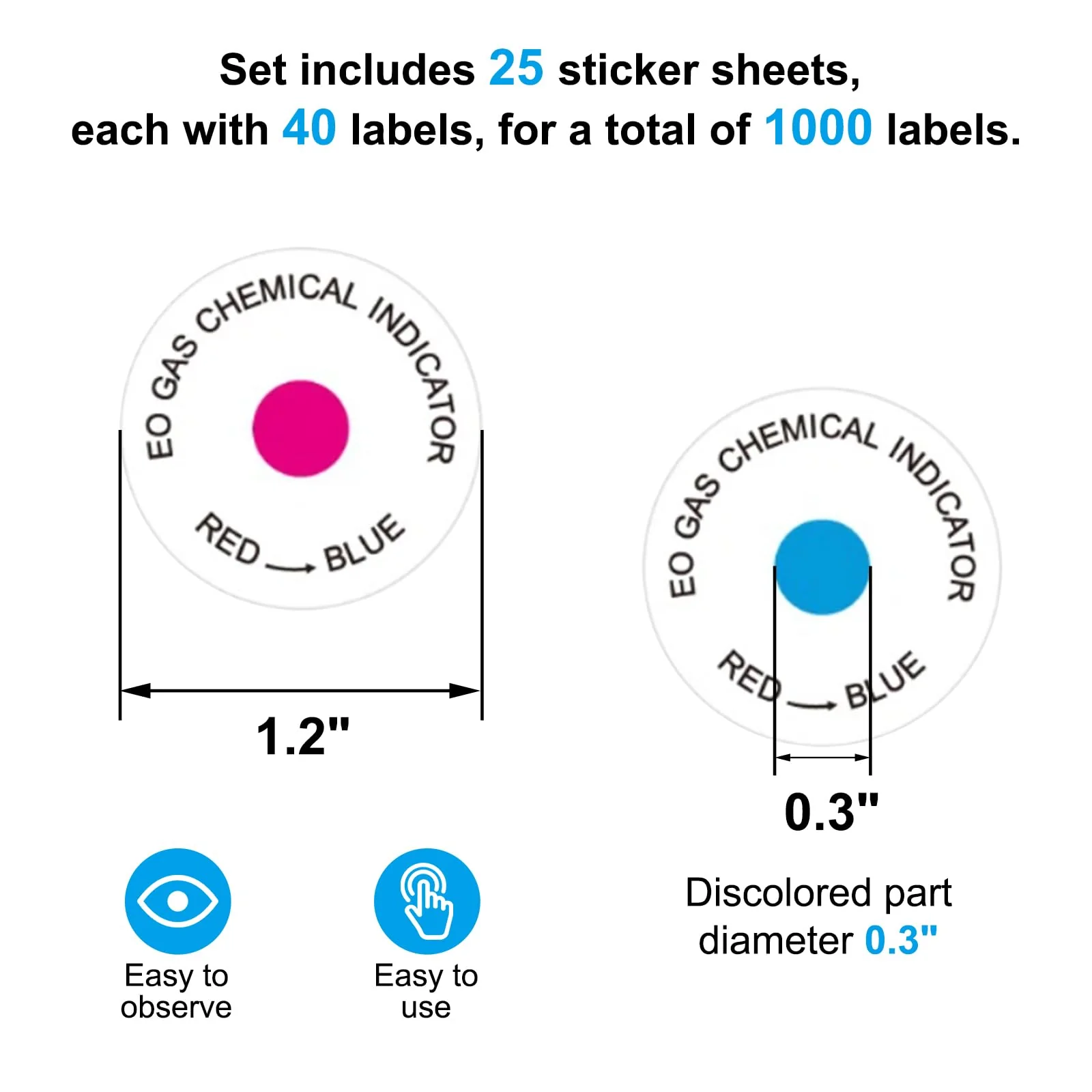 ETO Sterilization Indicator Label Sticker - Ethylene Oxide Gas Chemical Adhesive Mark, 1.2" Diameter, 1000 Pcs - Image 2