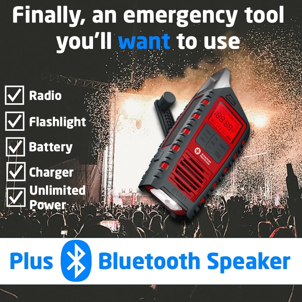 Eton Odyssey Multi-Powered All-Band Bluetooth Emergency Radio with RDS, Red - Image 2