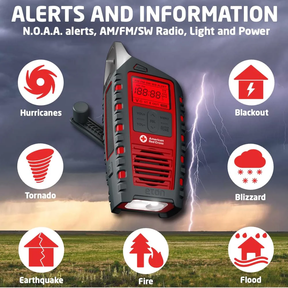 Eton Odyssey Multi-Powered All-Band Bluetooth Emergency Radio with RDS, Red - Image 3