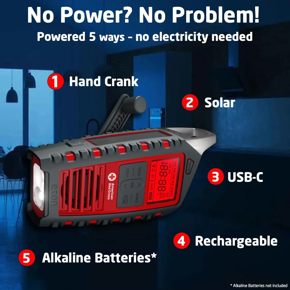 Eton Odyssey Multi-Powered All-Band Bluetooth Emergency Radio with RDS, Red - Image 4