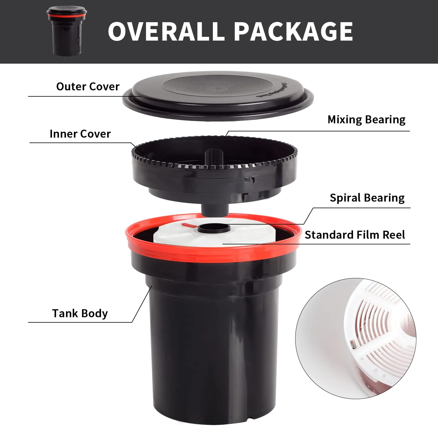 eTone Professional 120 135 Developing Tank with 2 Spiral Reels for 120 135 Roll Film B&W Film Processing Equipment Darkroom Accessories (Tank) - Image 5