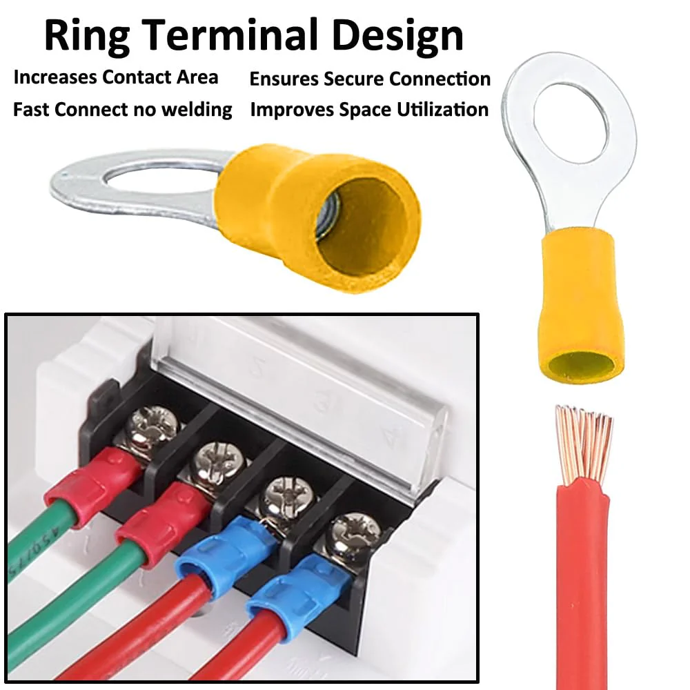 ETOPARS Pack of 100 Yellow M6 Ring Cable Lugs Copper 6.4 mm Hole Ring Cable Lugs 10-12AWG Insulated Electrical Connection Terminal Cable Connector Crimp Connectors M6 Loch Yellow 12-10awg - Image 4