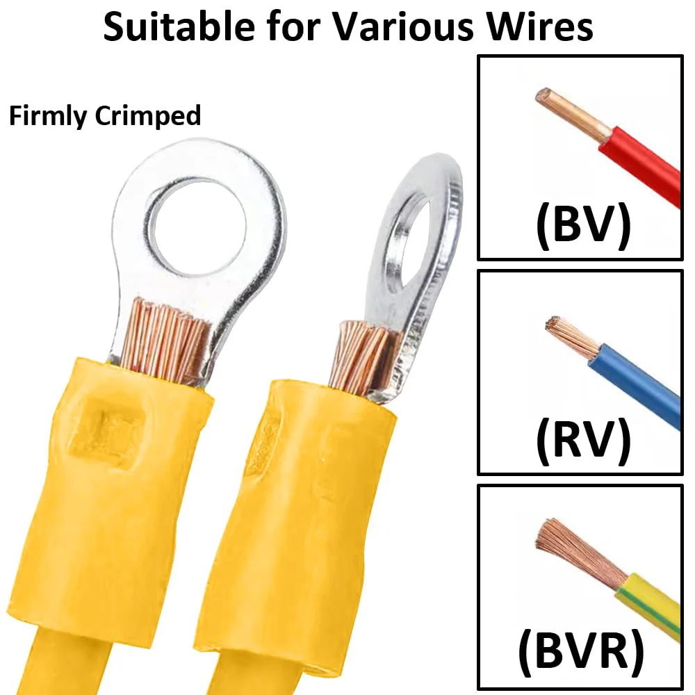 ETOPARS Pack of 100 Yellow M6 Ring Cable Lugs Copper 6.4 mm Hole Ring Cable Lugs 10-12AWG Insulated Electrical Connection Terminal Cable Connector Crimp Connectors M6 Loch Yellow 12-10awg - Image 5
