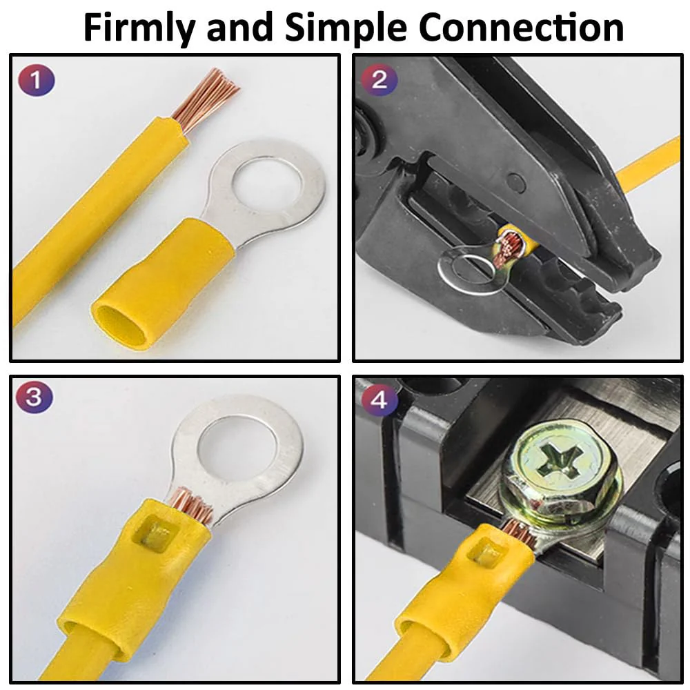 ETOPARS Pack of 100 Yellow M6 Ring Cable Lugs Copper 6.4 mm Hole Ring Cable Lugs 10-12AWG Insulated Electrical Connection Terminal Cable Connector Crimp Connectors M6 Loch Yellow 12-10awg - Image 7