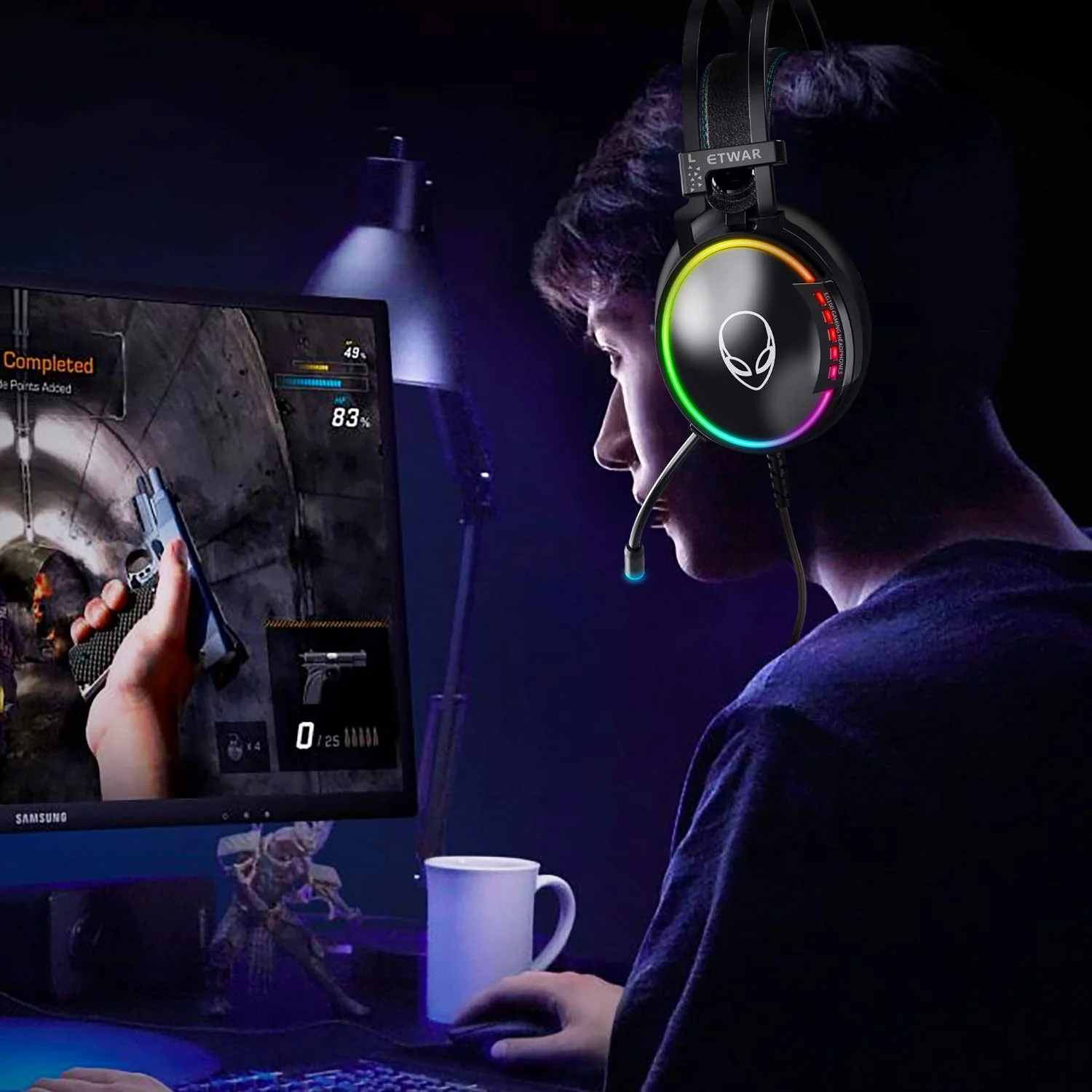 ETWAR EG100 USB Wired Gaming Headset for PC, 7.1 Surround Sound,Computer Headphones with Microphone/Mic Noise Cancelling, Video Gaming, RGB Flowing Light - for PS4, PS5,Laptop - Image 6