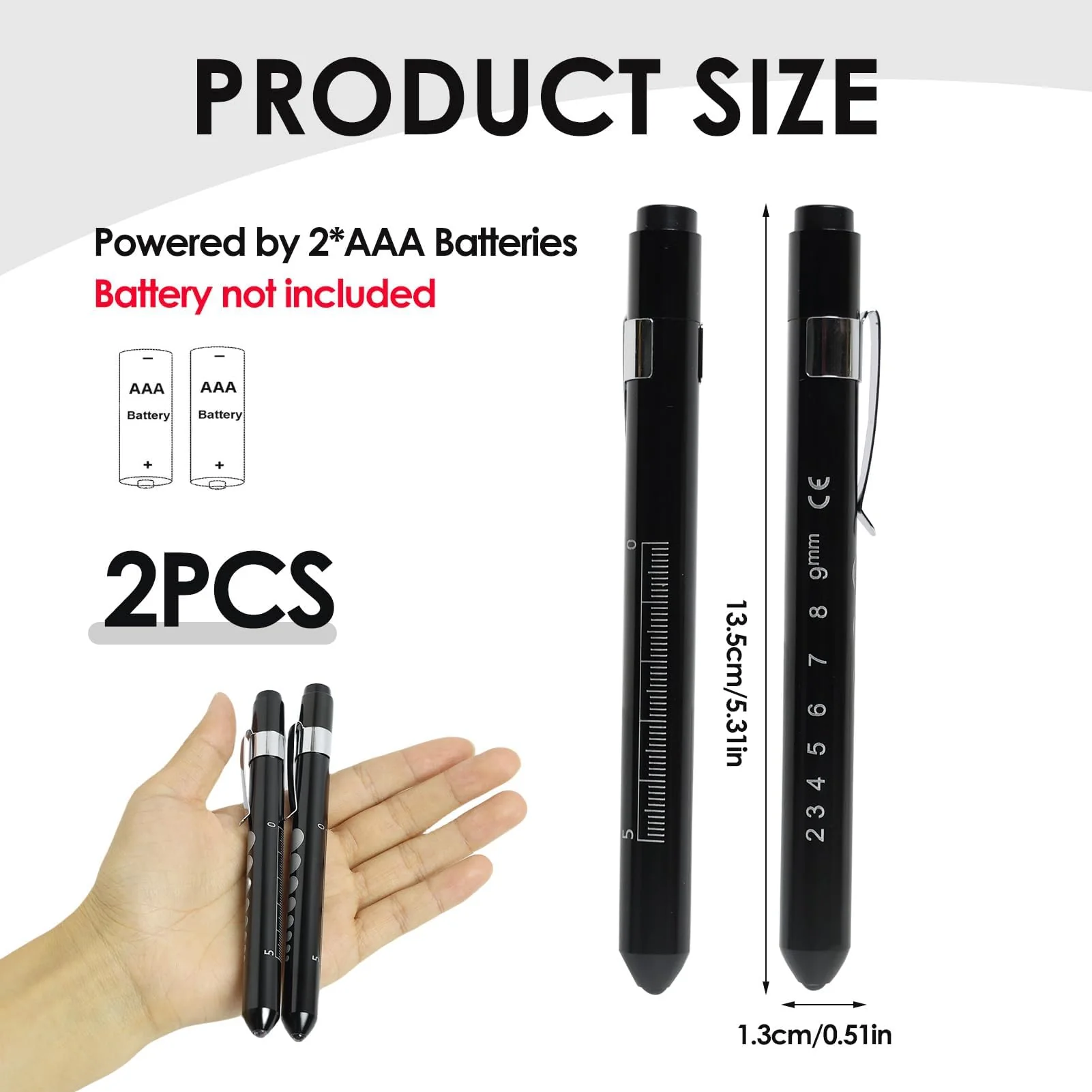 EuAcesry Pupil Light Medicine, Diagnostic Light, Reusable LED Pen Lamp with Pocket Clip, Nurse Emergency Service Accessories, LED Pen Lamp for Nurses Students Doctors Pack of 2 - Image 2