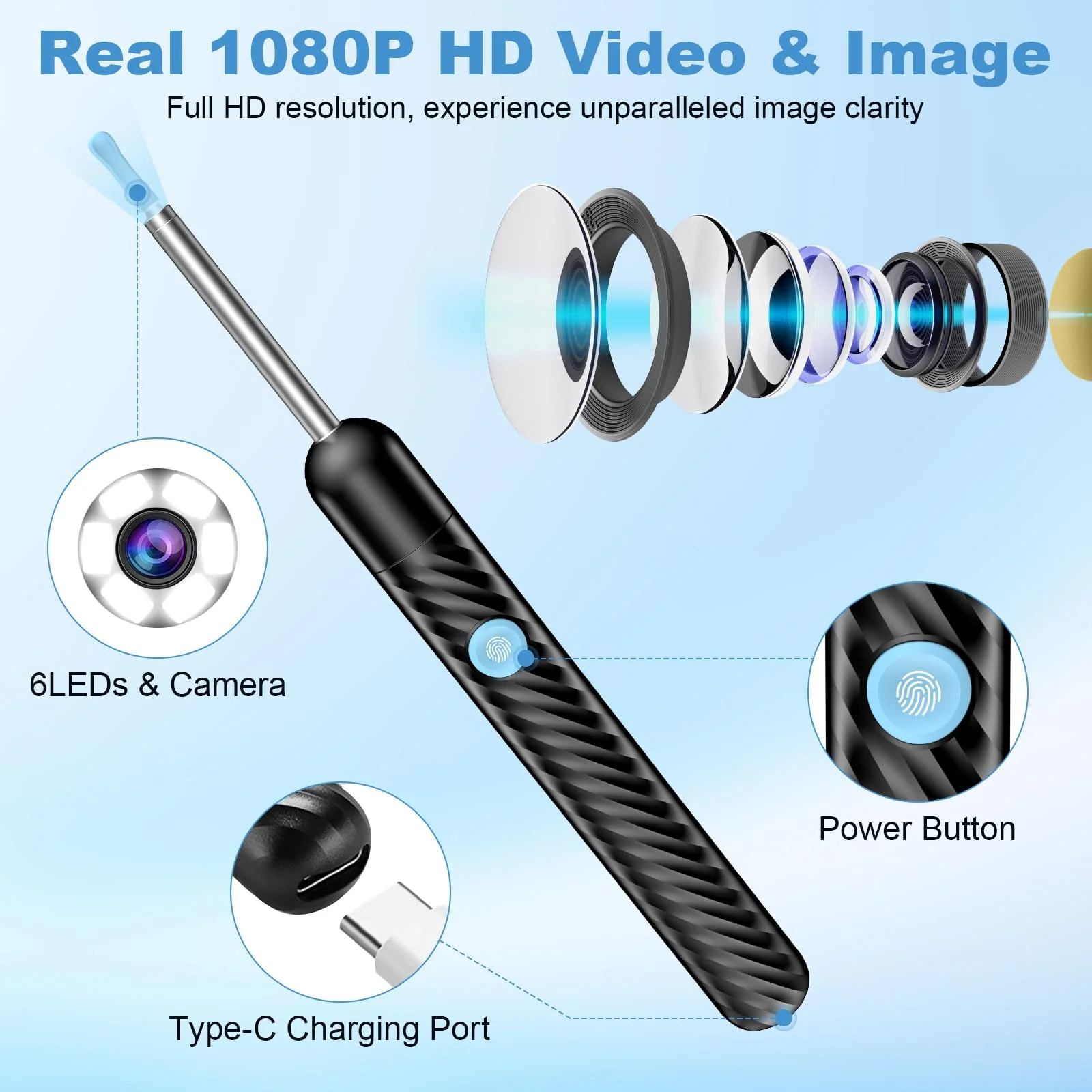 Euakee 4 in 1 Ear Wax Remover Otoscope, 1080P WiFi IP67 Waterproof Ear Cleaner for Adults Children, for Ear Canal, Nose, Mouth and Skin Examination, Ear Cleaner for iOS, Android 03 - Image 4