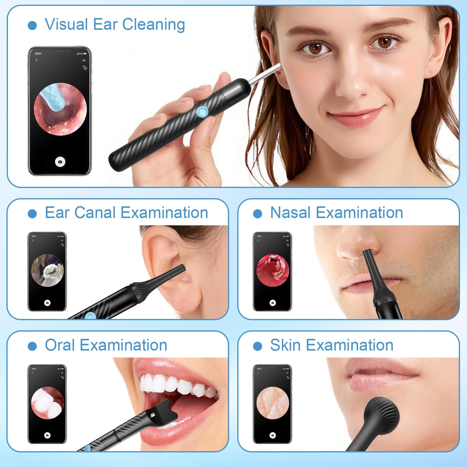 Euakee 4 in 1 Ear Wax Remover Otoscope, 1080P WiFi IP67 Waterproof Ear Cleaner for Adults Children, for Ear Canal, Nose, Mouth and Skin Examination, Ear Cleaner for iOS, Android 03 - Image 5