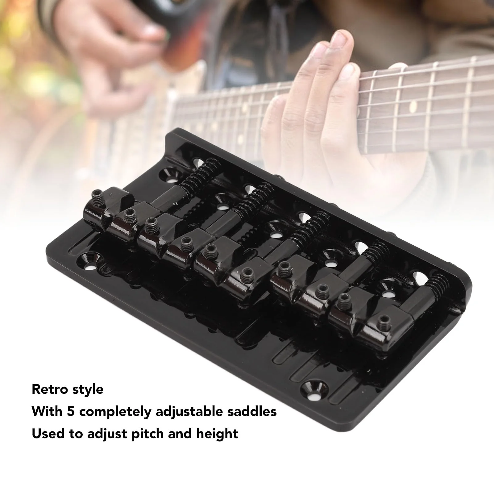 Eujgoov 5 String Bass Bridge, Hardtail Saddle Bridge Adjustable Saddle for Bass Guitars Replacement (Black) Black - Image 2