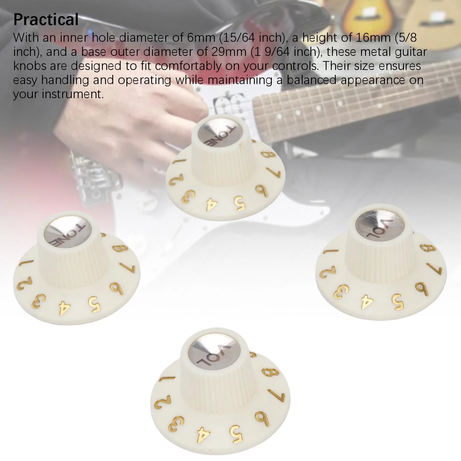 Eujgoov Guitar Control Knobs Retro White Color 2PCS Volume Witch Hat Knobs for Electric Guitar Bass Amplifier Effect Pedal - Image 4