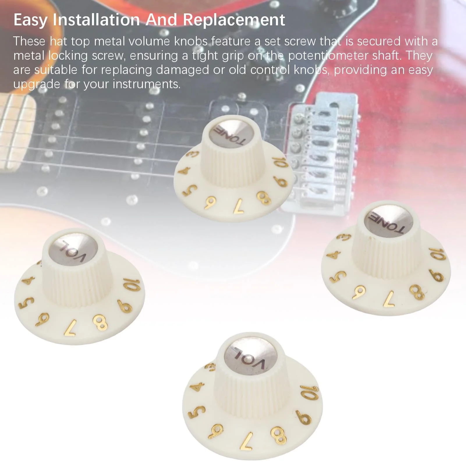 Eujgoov Guitar Control Knobs Retro White Color 2PCS Volume Witch Hat Knobs for Electric Guitar Bass Amplifier Effect Pedal - Image 5