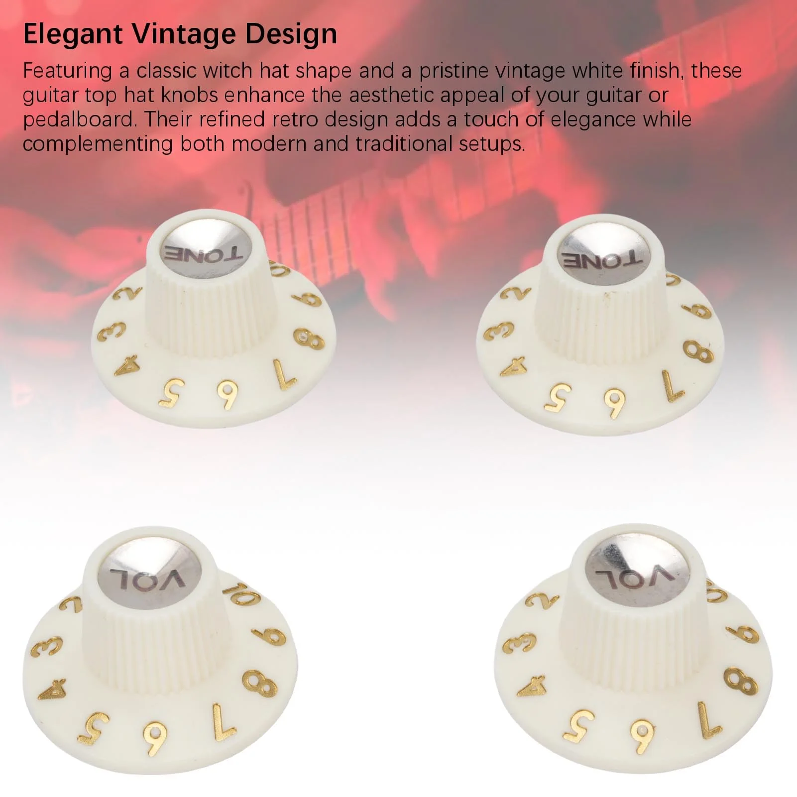 Eujgoov Guitar Control Knobs Retro White Color 2PCS Volume Witch Hat Knobs for Electric Guitar Bass Amplifier Effect Pedal - Image 6
