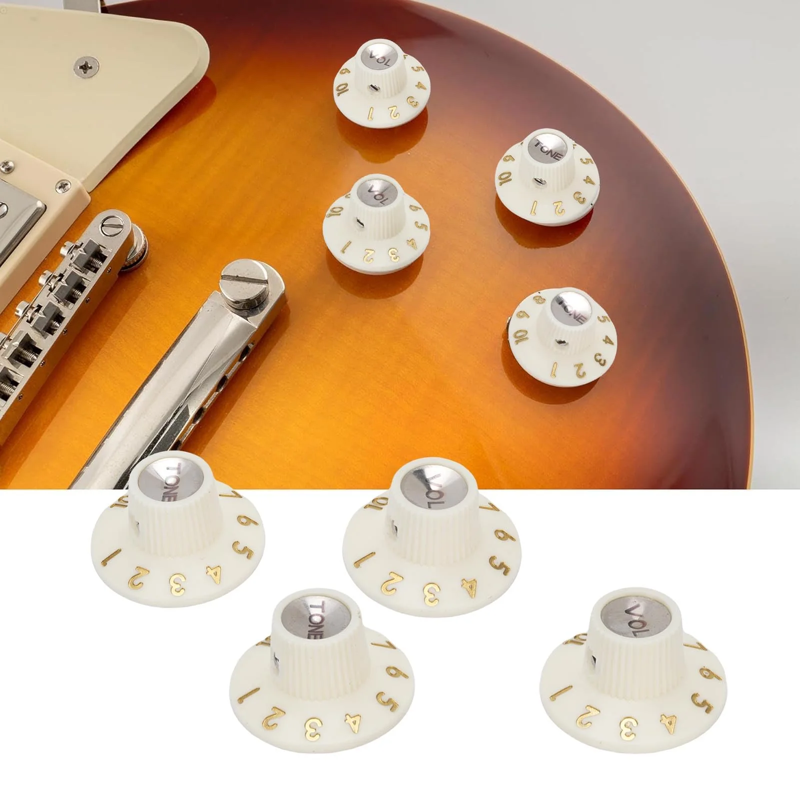 Eujgoov Guitar Control Knobs Retro White Color 2PCS Volume Witch Hat Knobs for Electric Guitar Bass Amplifier Effect Pedal - Image 7