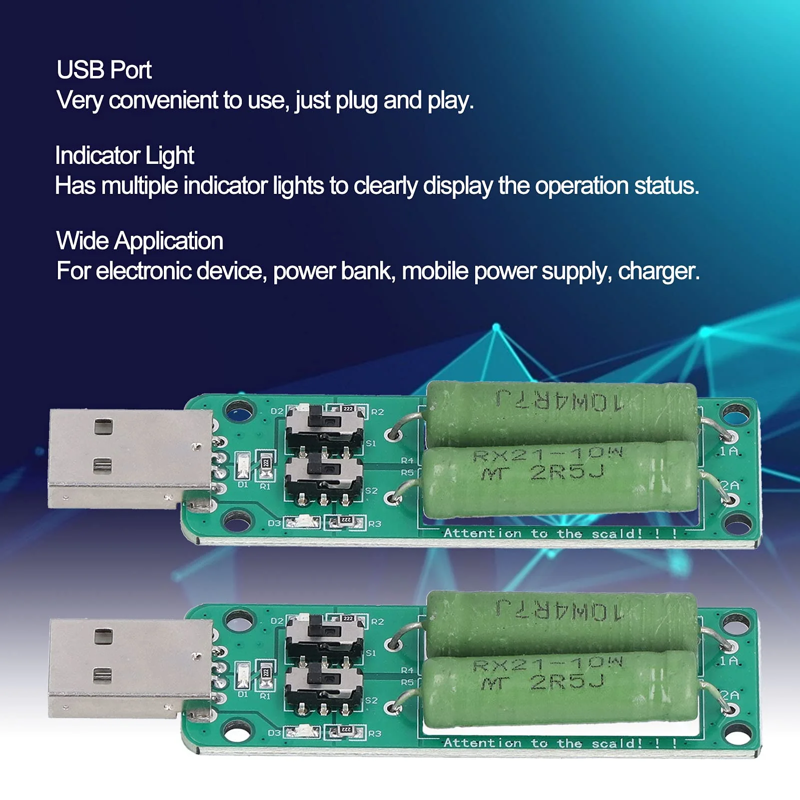 Eujgoov USB Load Tester Power Bank Discharge Resistor 5 V 1 A / 2 A / 3 A Switchable Load Resistor Discharge Ageing Resistance Electronic Load Detector Pack of 2 - Image 9