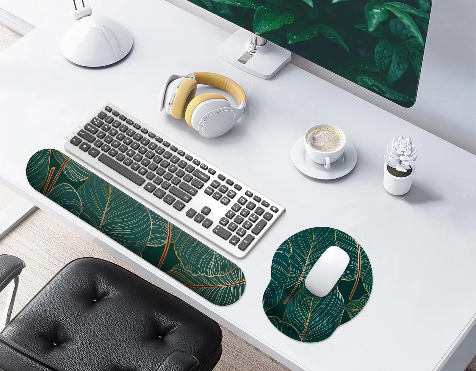 eulps Mouse Pad Wrist Support, Ergonomic Memory Foam Keyboard Wrist Pad & Gel Wrist Rest Set for Computer Keyboard for Easy Typing & Pain Relief for Office & Home (Tropical Plants Set) Tropical Plants Set - Image 2