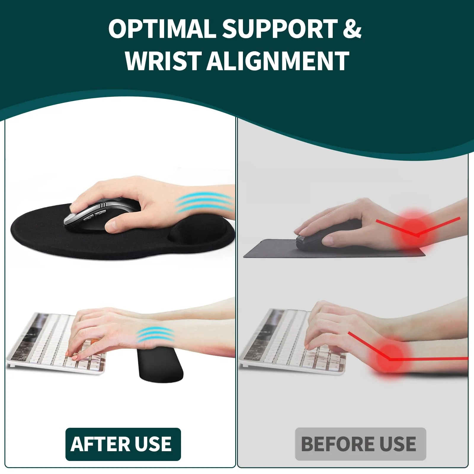 eulps Mouse Pad Wrist Support, Ergonomic Memory Foam Keyboard Wrist Pad & Gel Wrist Rest Set for Computer Keyboard for Easy Typing & Pain Relief for Office & Home (Tropical Plants Set) Tropical Plants Set - Image 4