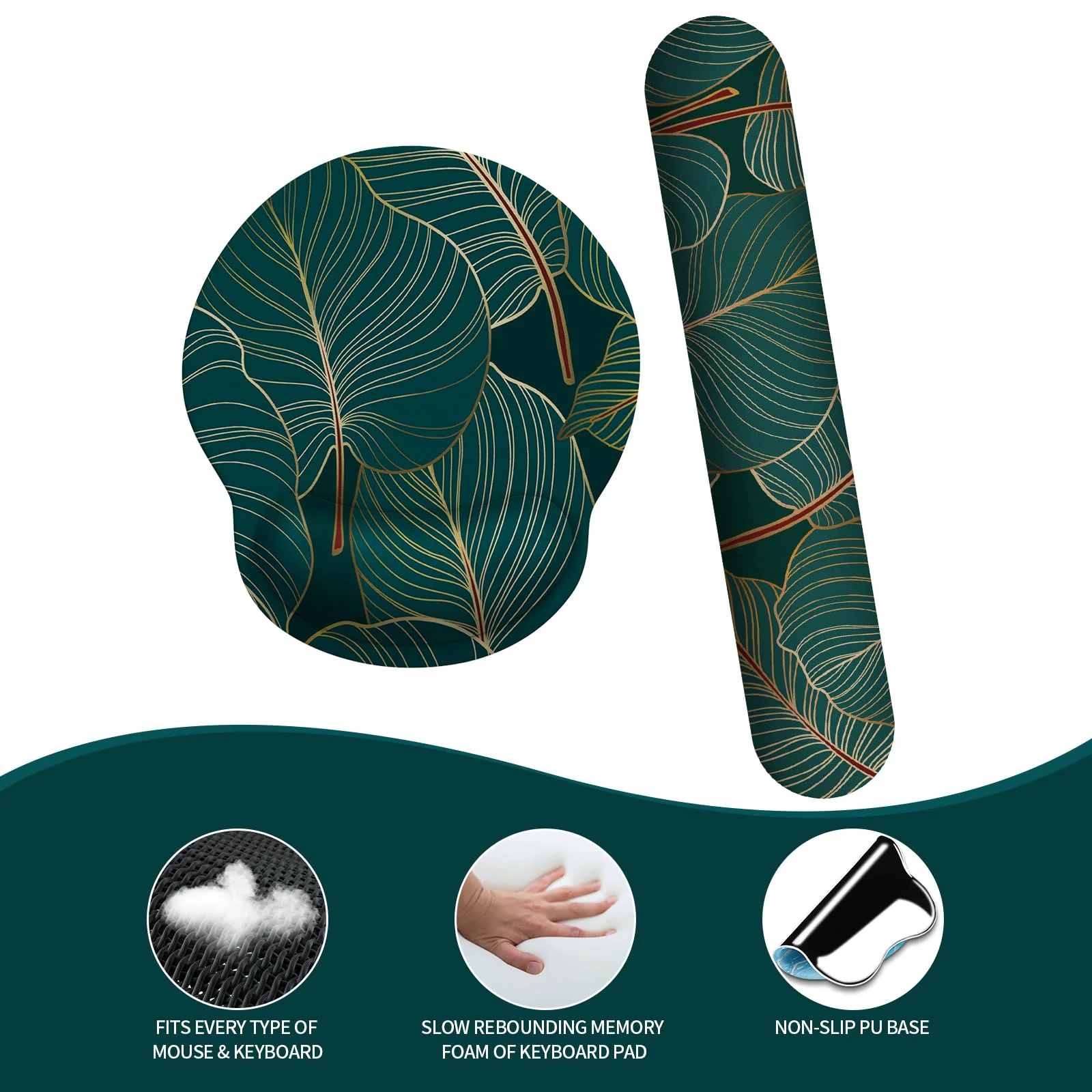 eulps Mouse Pad Wrist Support, Ergonomic Memory Foam Keyboard Wrist Pad & Gel Wrist Rest Set for Computer Keyboard for Easy Typing & Pain Relief for Office & Home (Tropical Plants Set) Tropical Plants Set - Image 6