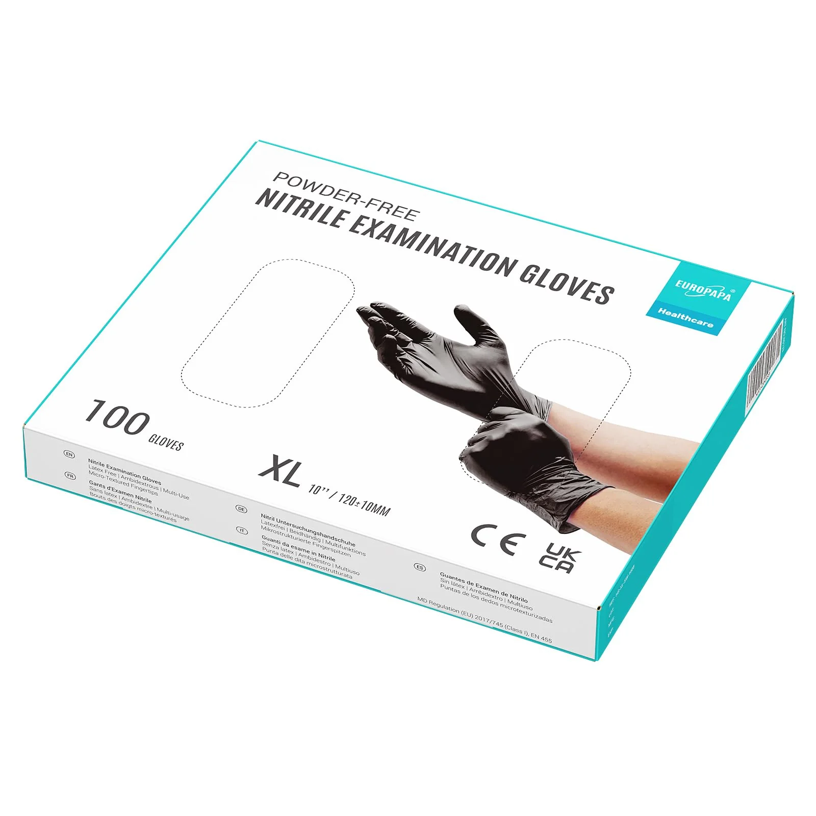 EUROPAPA® Nitrile Gloves, Box of 100, Disposable Gloves, Examination Gloves, Powder–Free, Latex, Non–Sterile, Latex Free, Disposable Gloves (XL, Black) XL - Image 3