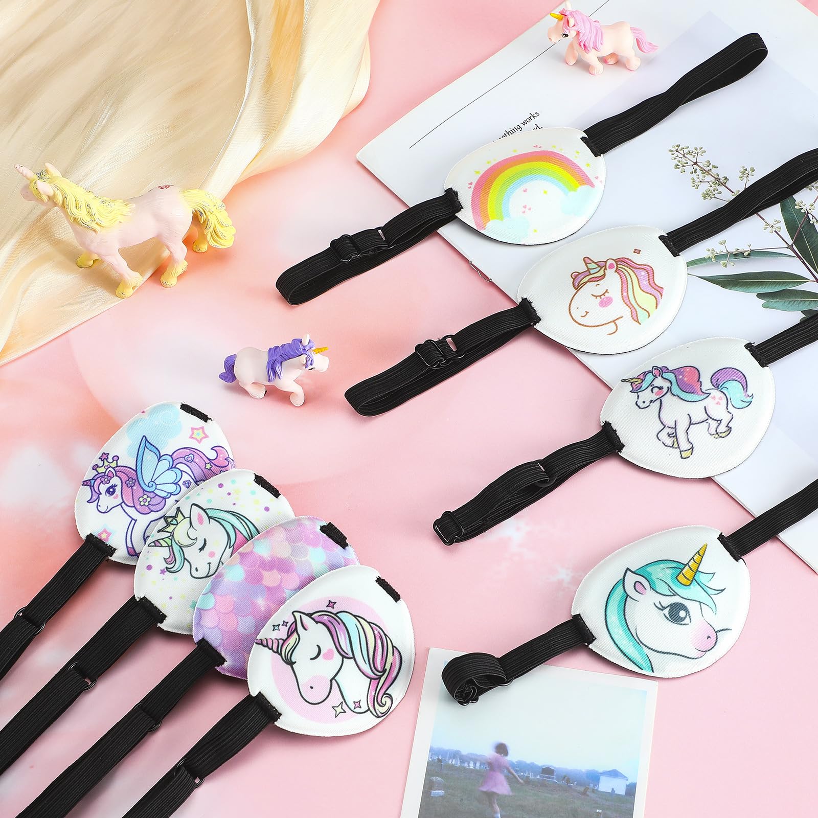 Eurzom 8 Pcs Eye Patches for Kids Adjustable Single Eye Patch Reusable Cute Girls Boys Eye Patch with Elastic Strap for Lazy Eye Either Eye Left or Right Eyepatch, Various Patterns (Unicorn Style) Unicorn Style - Image 5