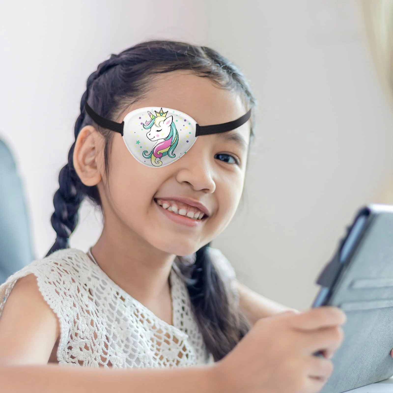 Eurzom 8 Pcs Eye Patches for Kids Adjustable Single Eye Patch Reusable Cute Girls Boys Eye Patch with Elastic Strap for Lazy Eye Either Eye Left or Right Eyepatch, Various Patterns (Unicorn Style) Unicorn Style - Image 6