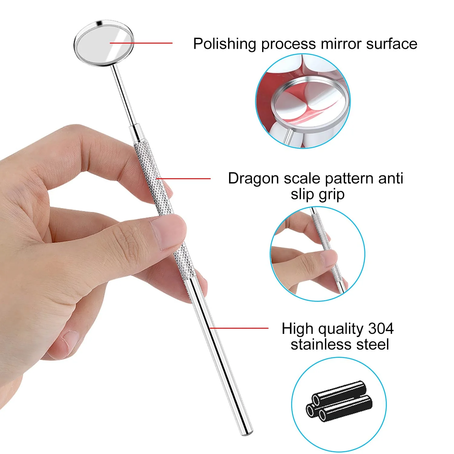 EUZUXU Dental Mouth Mirror Mouth Tooth Mirror Inspection Mirror Curve Angle Dentist Oral Care Mouth Control Extension Tool Silver - Image 3