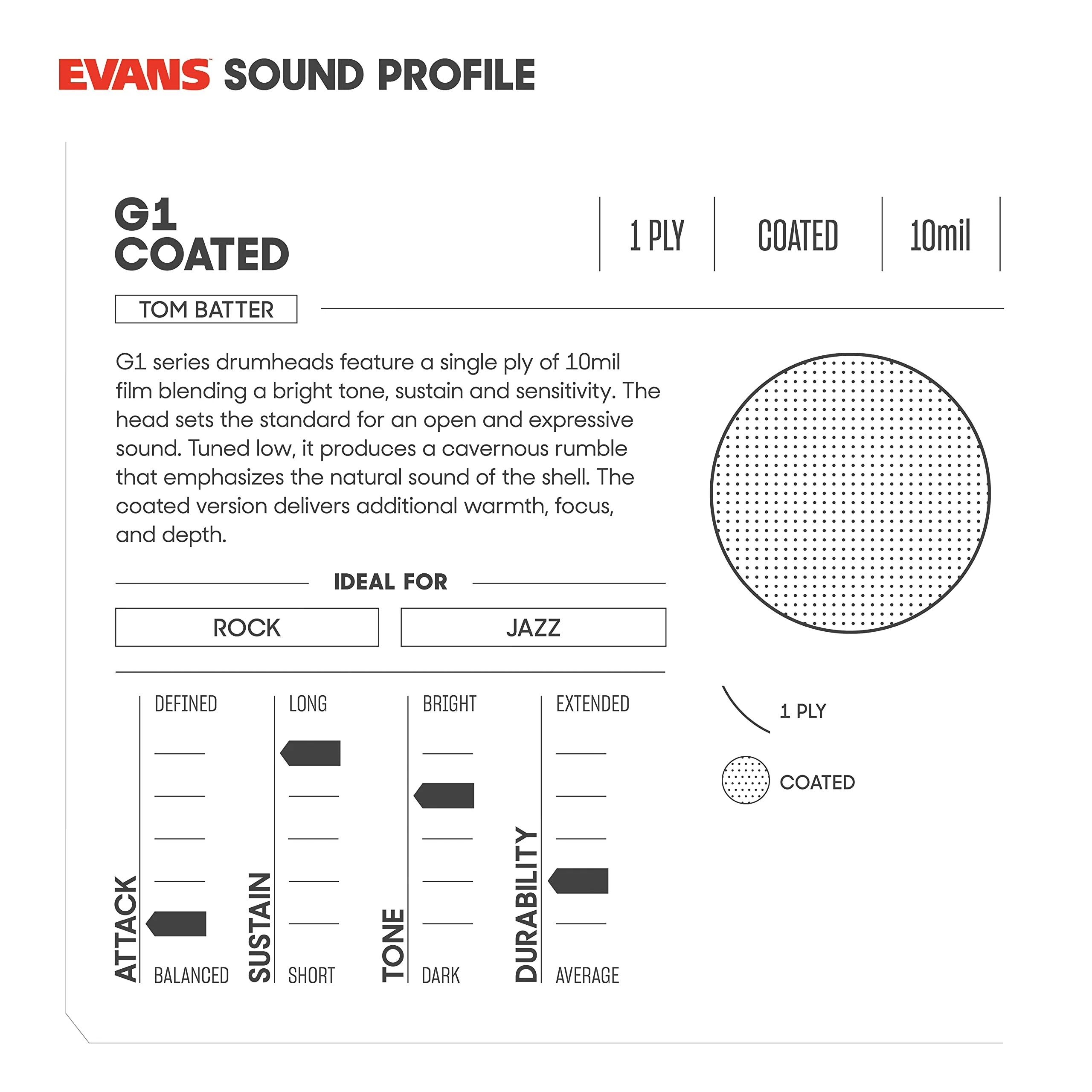 Evans Drum Heads - G1 Coated Tom Drumhead, 14 Inch - Image 3