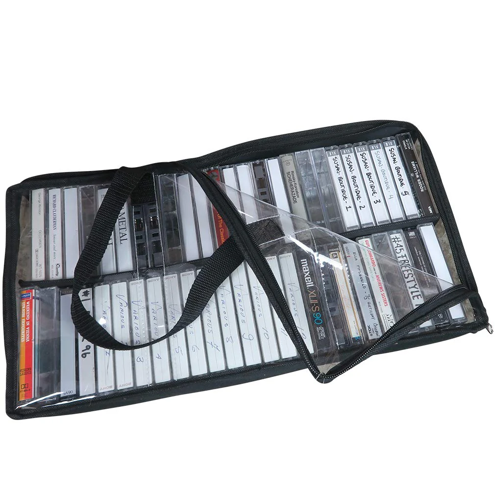 Evelots Cassette Tape Bag -See Thru Organizer Storage with Handles - Easy Carrying Case - No Dust or Moisture - Holds 50 Tapes with cases - Image 3