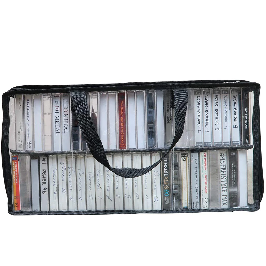 Evelots Cassette Tape Bag -See Thru Organizer Storage with Handles - Easy Carrying Case - No Dust or Moisture - Holds 50 Tapes with cases - Image 4