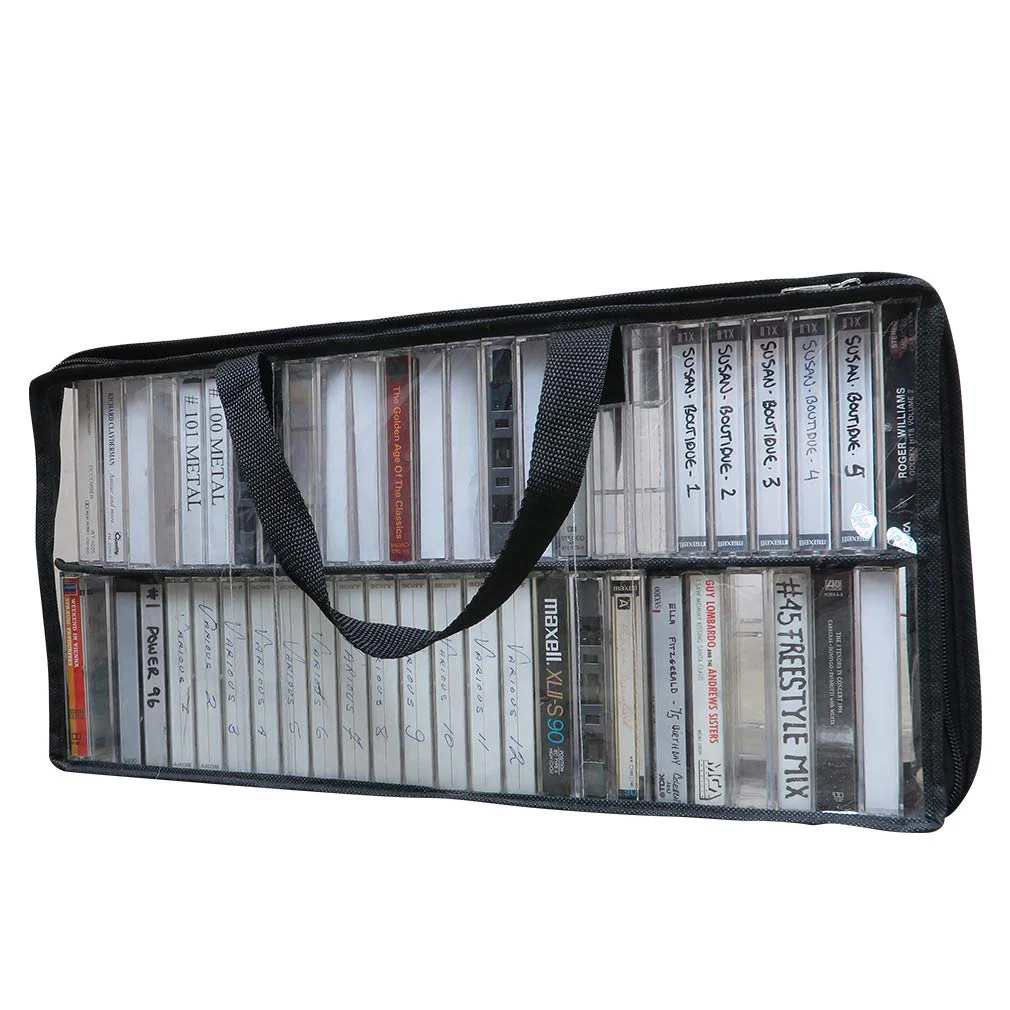 Evelots Cassette Tape Bag -See Thru Organizer Storage with Handles - Easy Carrying Case - No Dust or Moisture - Holds 50 Tapes with cases - Image 5