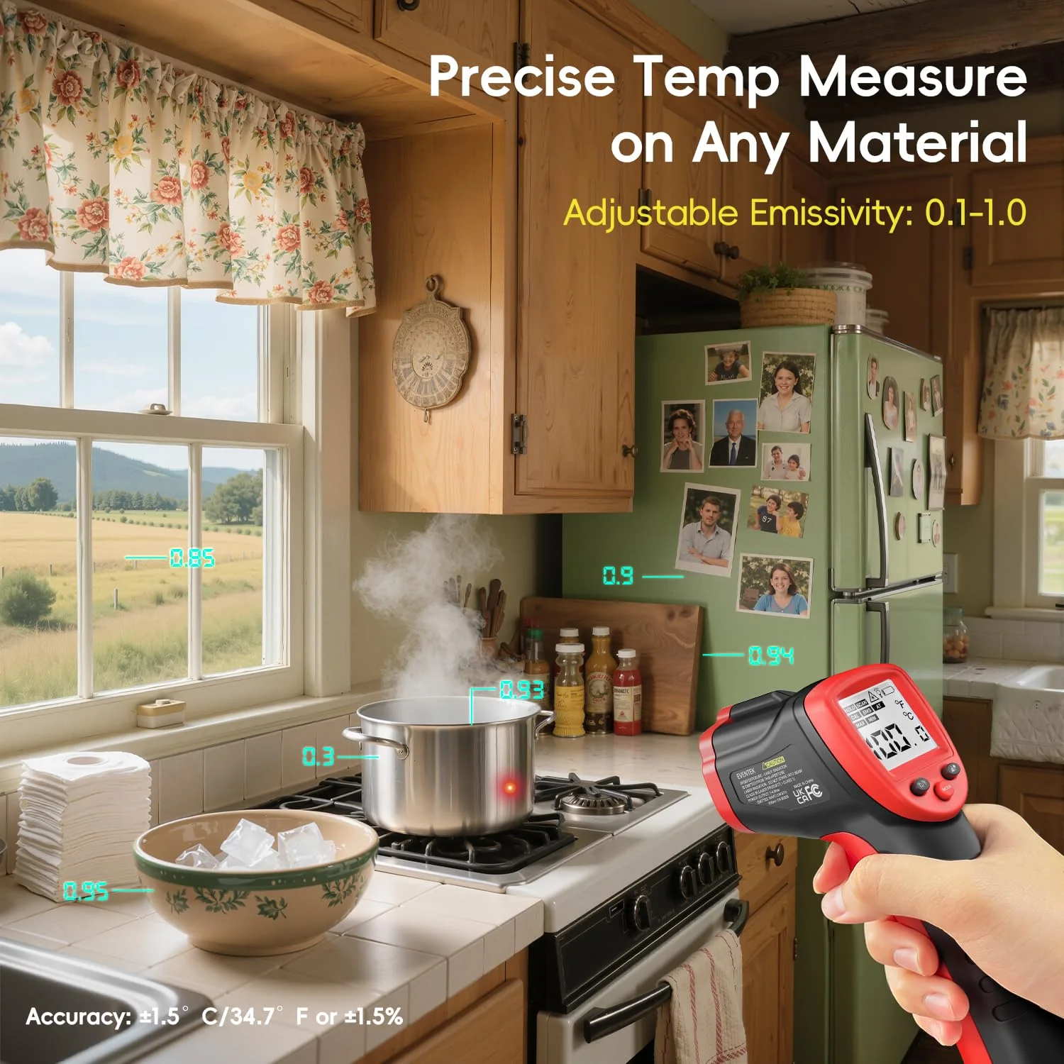 Eventek Infrared Thermometer Gun -50 ° C ~ 600 ° C (-58 ° F ~ 1112 ° F), Non-Contact Laser Thermometer Gun for Cooking, Pizza Oven, Fridge, Temperature Gun with Adjustable Emissivity(NOT for Humans) Red -50°C~600°C (-58℉~1112℉) - Image 3