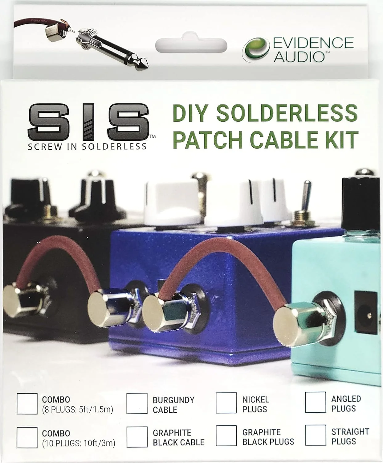 Evidence Audio Monorail SIS DIY Solderless Guitar Patch Cable Kit - 8 Angled SIS Plugs and 5 feet Burgundy Cable 5 Feet Burgundy Cable + 8 Angled Plugs - Image 8