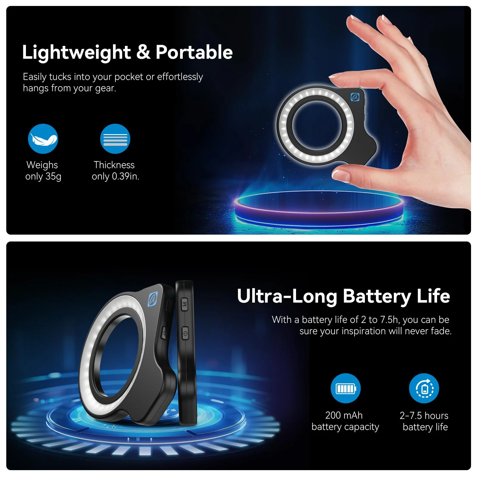 Evil eye 37mm+52mm Thread Macro Lens Fill Light, Portable Phone Lens Ring Light with High Power 32 LED/CRI 95+/ 45 Light Modes, Lens Attachments for All 37mm+52mm Phone Lens/Filter/Camera Lens - Image 5
