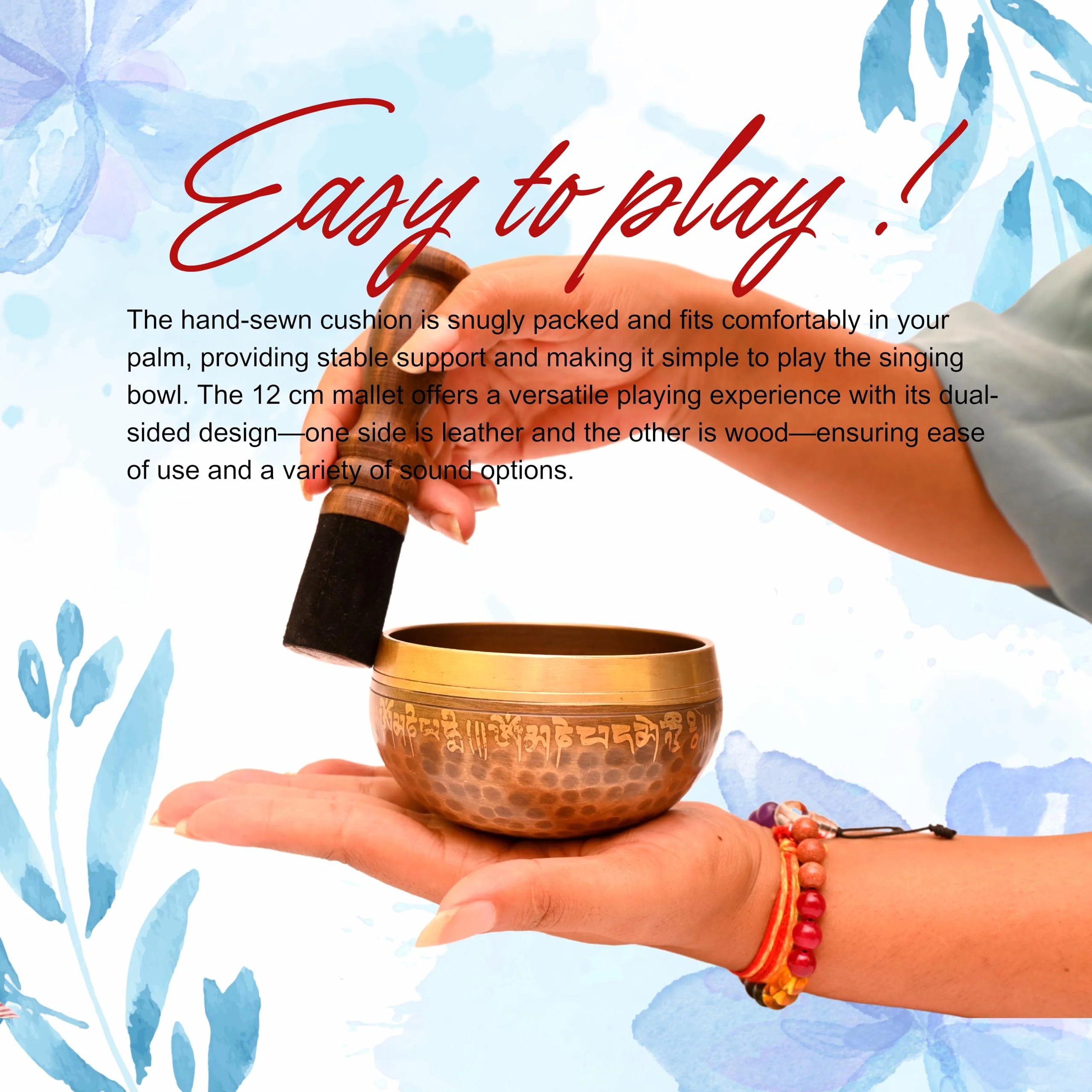 Evil Eye Tibetan Singing Bowl-Meditation Bowl with Cushion, Mallet and Carry Bag-Handcrafted in Nepal- best for Yoga, Chakra Healing, Mindfulness, and Stress Relief-Spiritual Gifts for Women and Men - Image 5