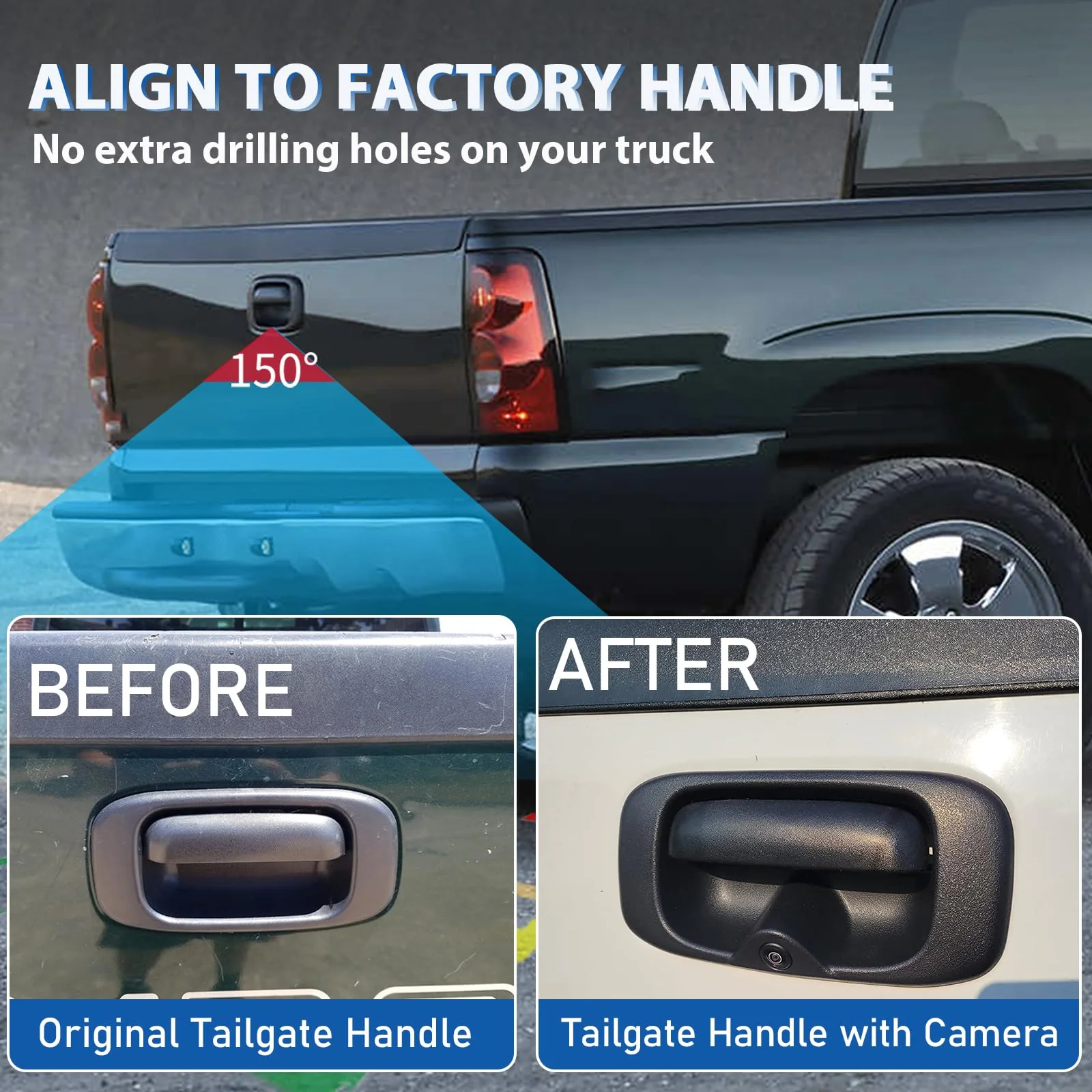 EWAY Tailgate Handle Backup Camera for 1999-2007 Chevy Silverado GMC Sierra 1500 2500 3500 HD Classic Tailgate Reversing Rear View Back Up Camera RCA Plug, Replaces# 15228539, GM1915105, GM1916102 - Image 3