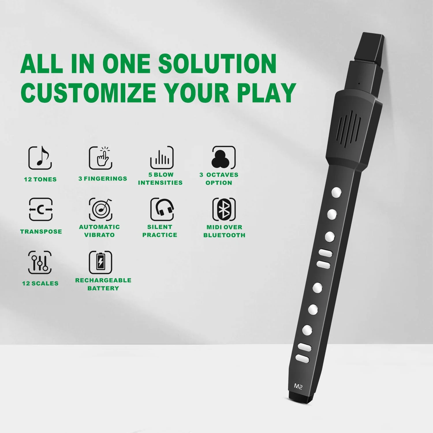 EX Digital Wind Instrument with 12 Tones, 3 Fingerings, Scales, Transpose Function, Automatic Vibrato, Three-octave Option, and Blow Intensities (Black) Black - Image 2
