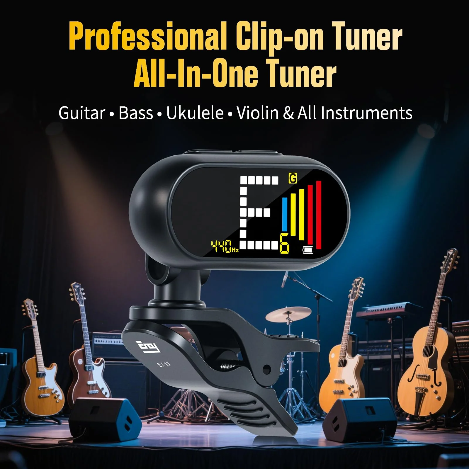 EX Professional Rechargeable Clip-On Guitar Tuner with LCD Screen - Chromatic Clip on Tuner for Acoustic Guitar, Bass Guitar, Ukulele, Violin & Chromatic Gray - Image 8
