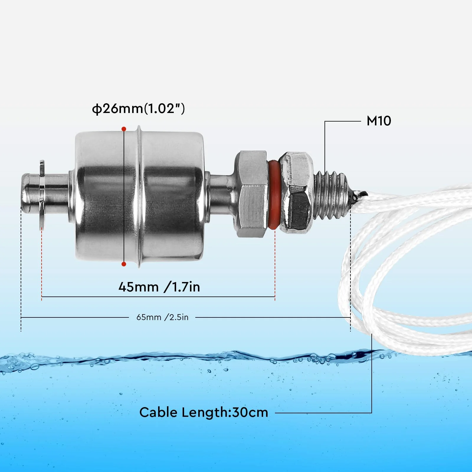EXLECO Stainless Steel Float Switch 45 mm Vertical Water Level Sensor M10 Water Level Regulator Level Sensor Liquid Level Sensor for Water Pump Pool Pond Aquarium - Image 2