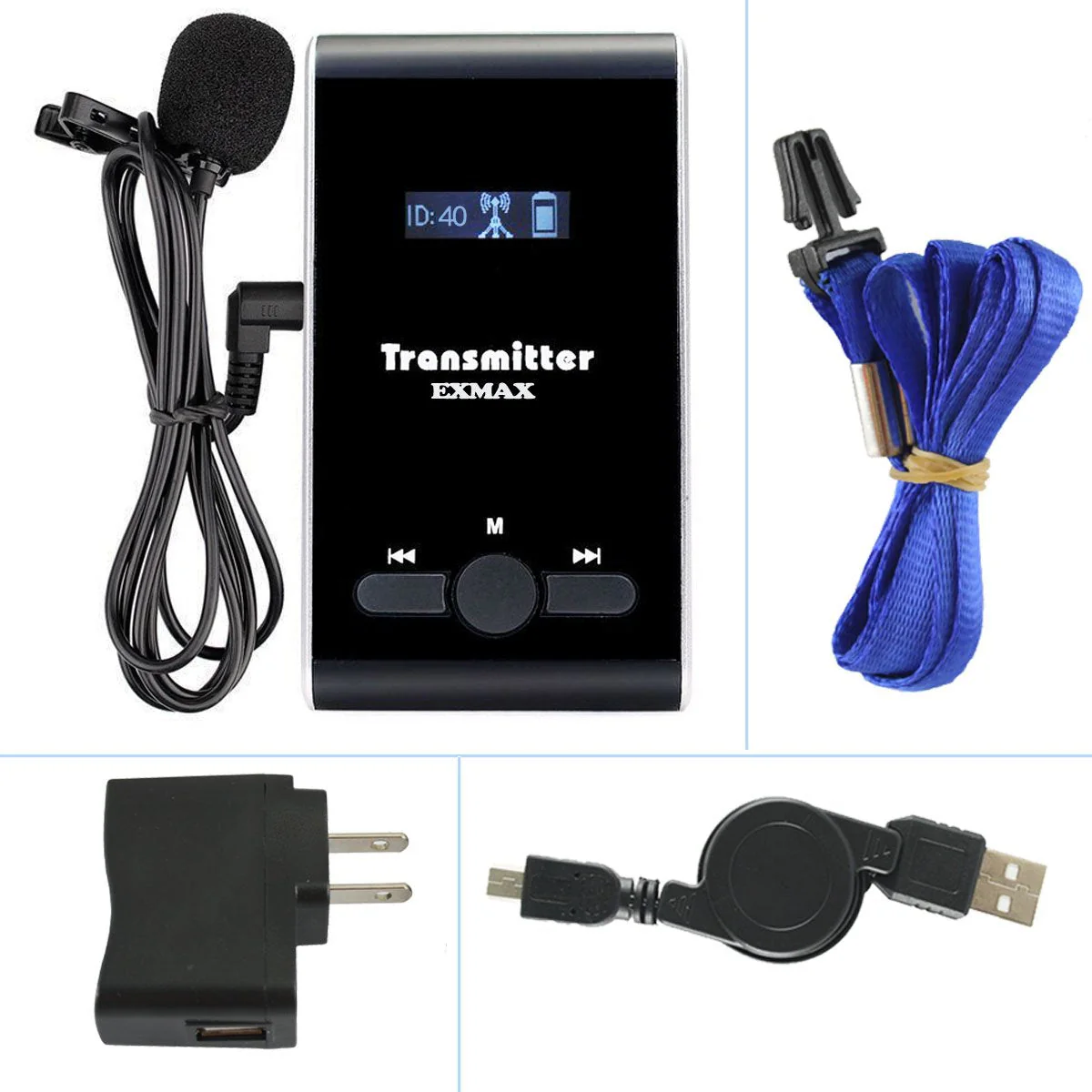 EXMAX EX-100T EX-100 Transmitter + Microphone Only for EX-100 Wireless Tour Guide System Receivers Church Translation Simultaneous Interpreting Teaching Conference Travel Museum Tour(1 Transmitter) EX-100T-1T