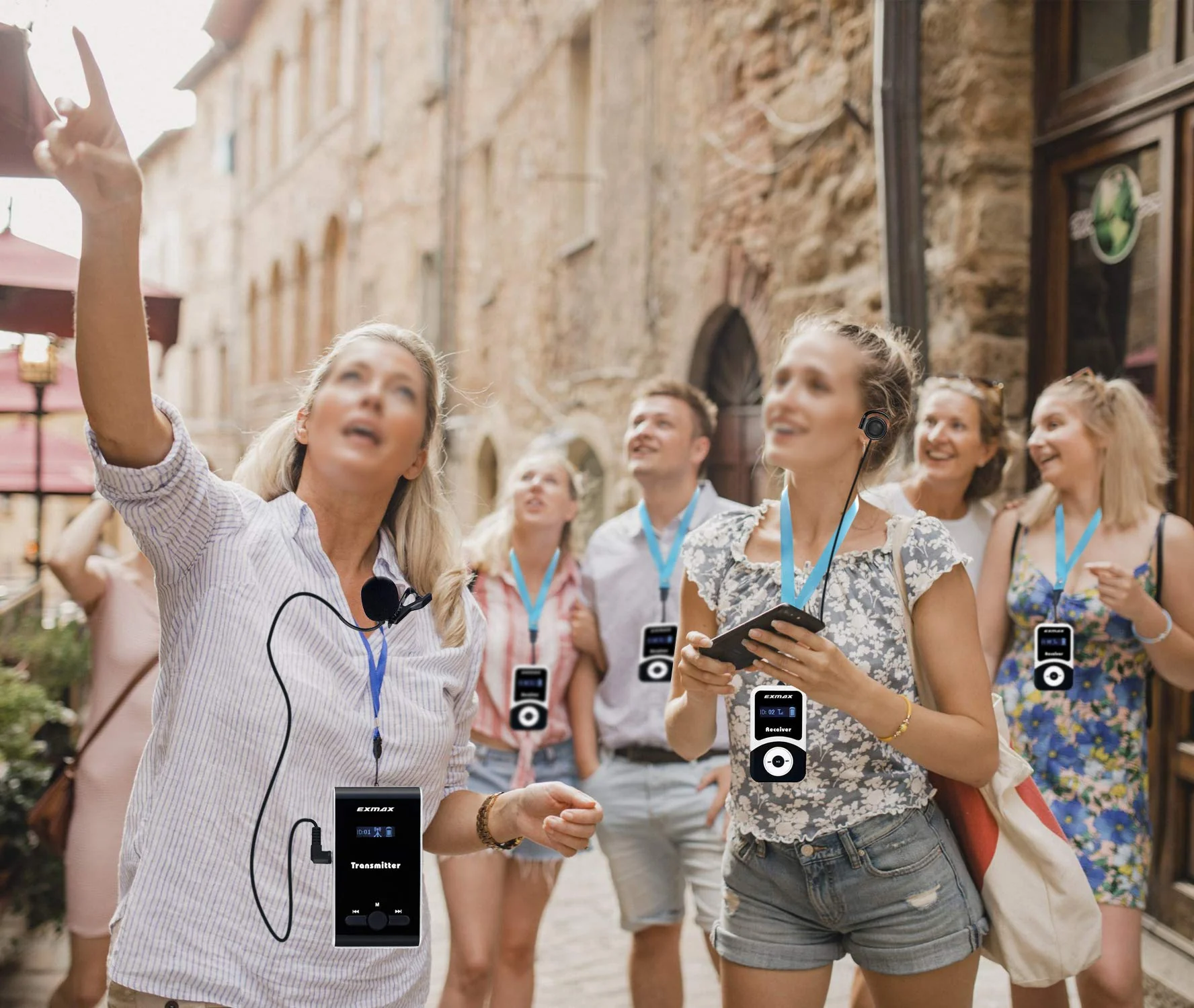 EXMAX Wireless Tour Guide Microphone Church Translation System ATG-100T 195MHz Interpretation Systems for Meetings Houses of Worship Schools Municipal Buildings(1 Transmitter 1 Receivers) - Image 2