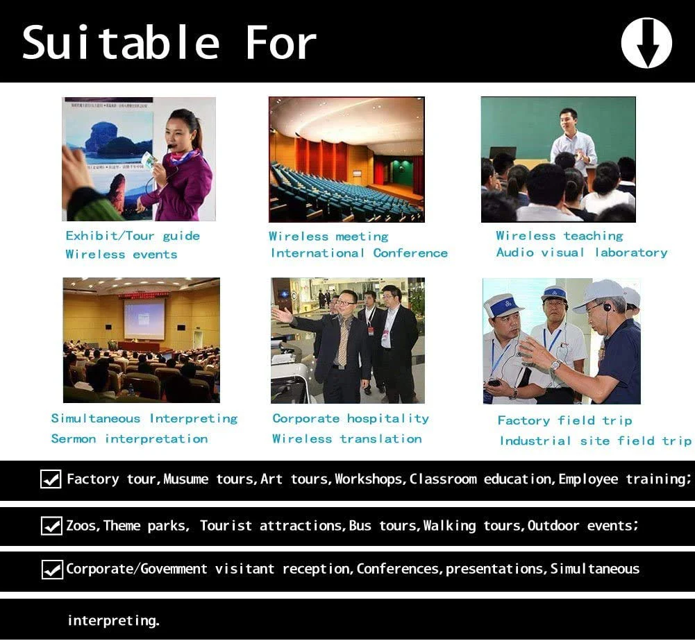 EXMAX Wireless Tour Guide Microphone Church Translation System ATG-100T 195MHz Interpretation Systems for Meetings Houses of Worship Schools Municipal Buildings(1 Transmitter 1 Receivers) - Image 5