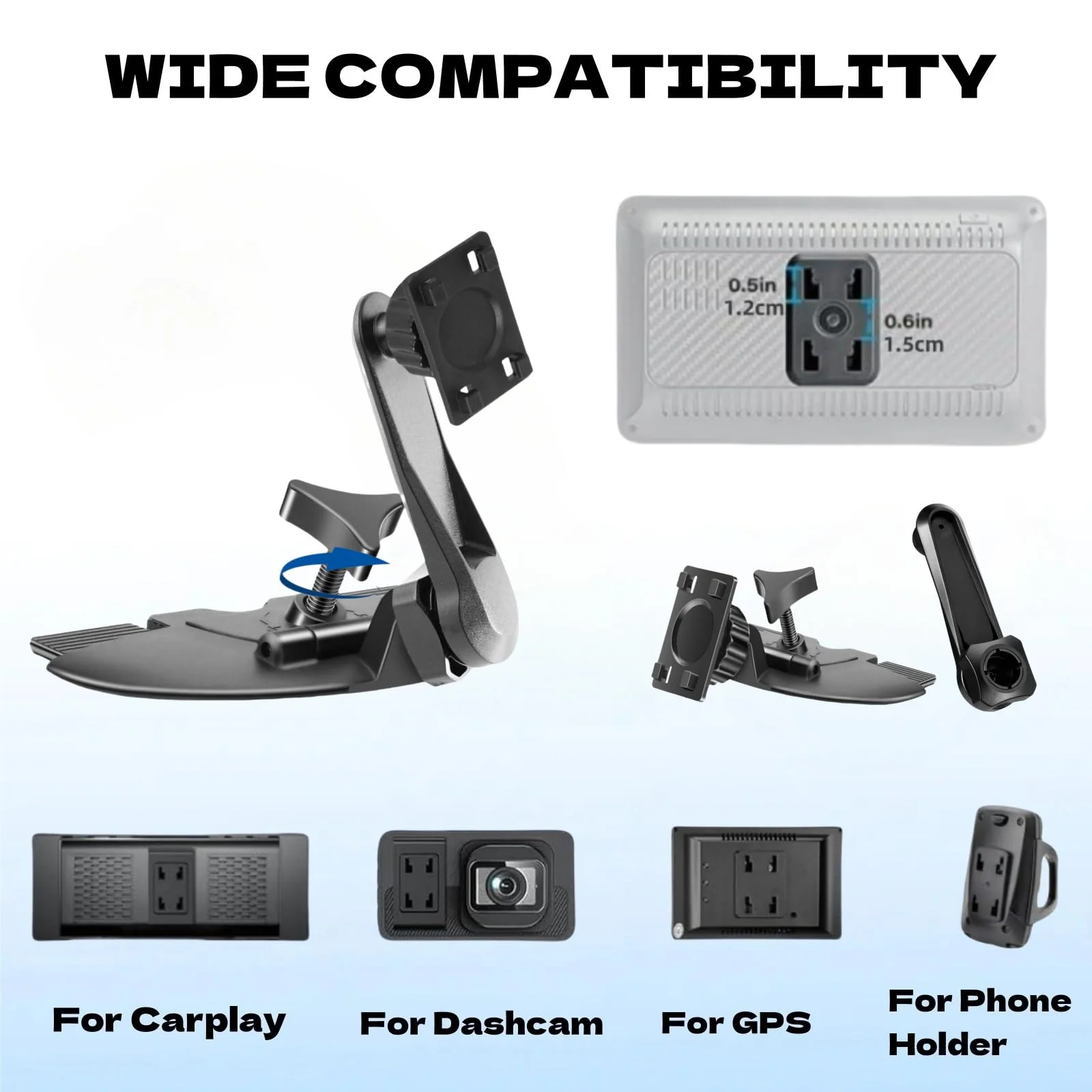 Extended Arm CD Slot Mount for CarPlay Screen Adjustable 360° Rotating Universal Head Compatible with in-Car Monitors CD Slot CarPlay Mount for 7" 9" 10.26" Portable Car Stereo Cd Bracket - Image 2