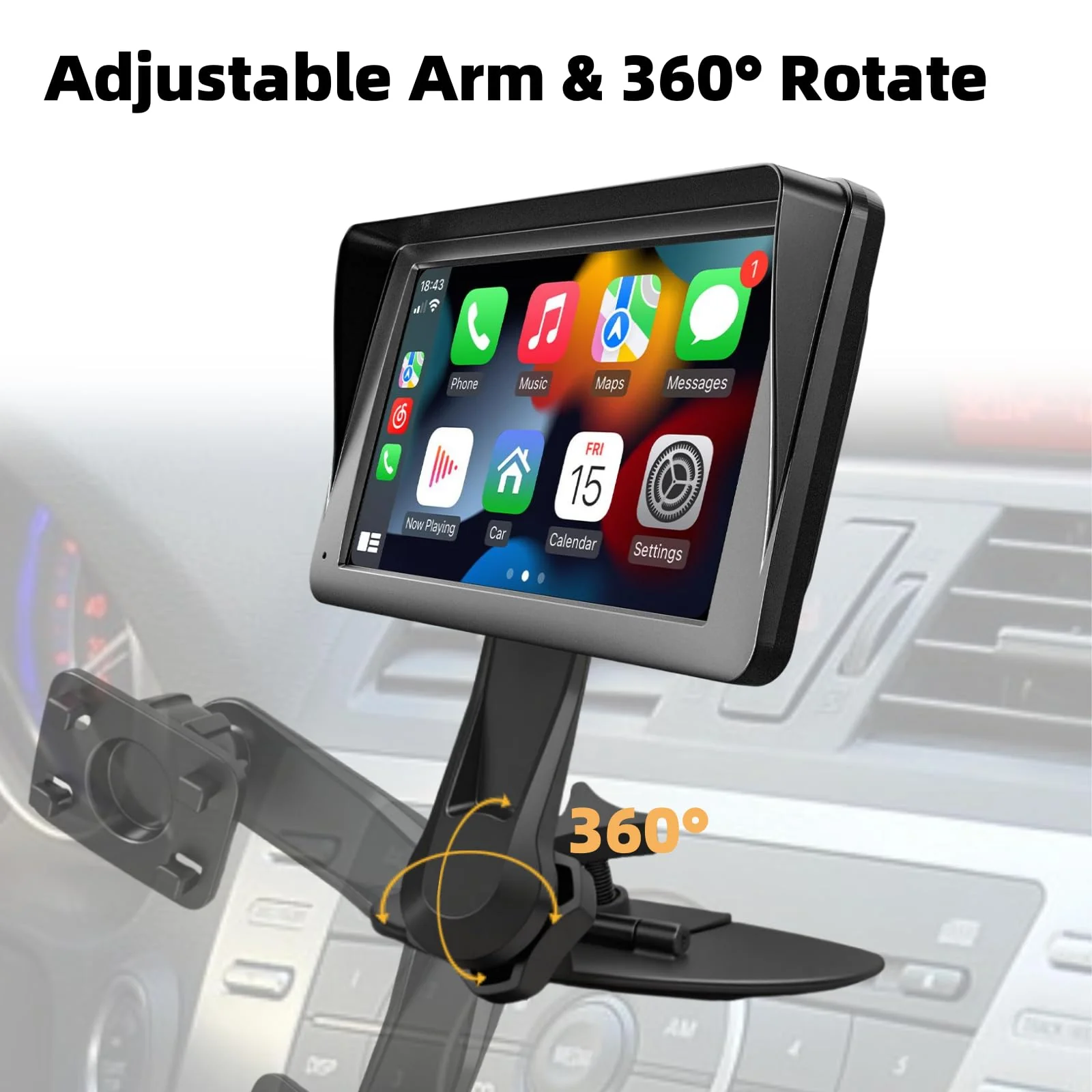 Extended Arm CD Slot Mount for CarPlay Screen Adjustable 360° Rotating Universal Head Compatible with in-Car Monitors CD Slot CarPlay Mount for 7" 9" 10.26" Portable Car Stereo Cd Bracket - Image 3