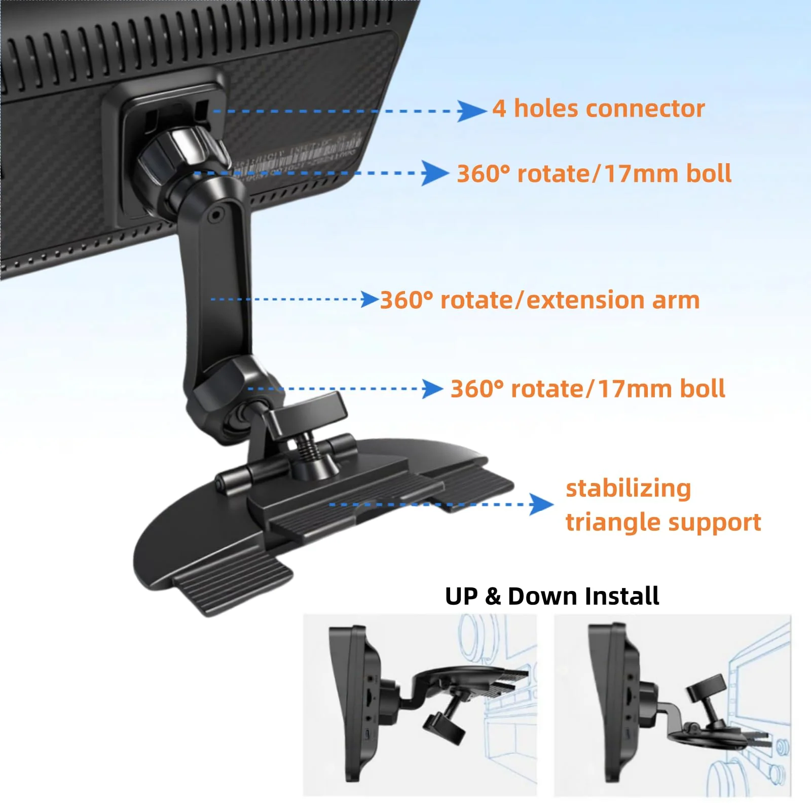 Extended Arm CD Slot Mount for CarPlay Screen Adjustable 360° Rotating Universal Head Compatible with in-Car Monitors CD Slot CarPlay Mount for 7" 9" 10.26" Portable Car Stereo Cd Bracket - Image 4